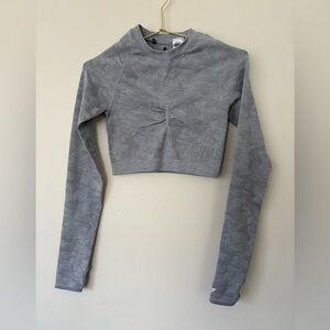 Gymshark Gray Cropped Long Sleeve Open Back Workout Top Size S